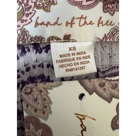 2//$30 NWT Band Of The Free XS Bohemian Paisley Blouse Full Sleeves - Picture 3 of 15
